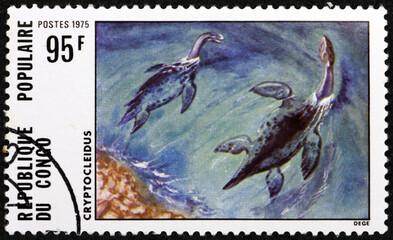 Postage stamp Congo 1975 Cryptoclidus, is a Genus of Plesiosaur Reptile from the Middle Jurassic Period