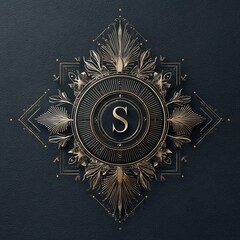 Ornate Letter S Emblem in Gold on Textured Dark Gray Background Design