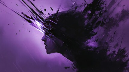 Abstract woman portrait in purple with flowing dark elements