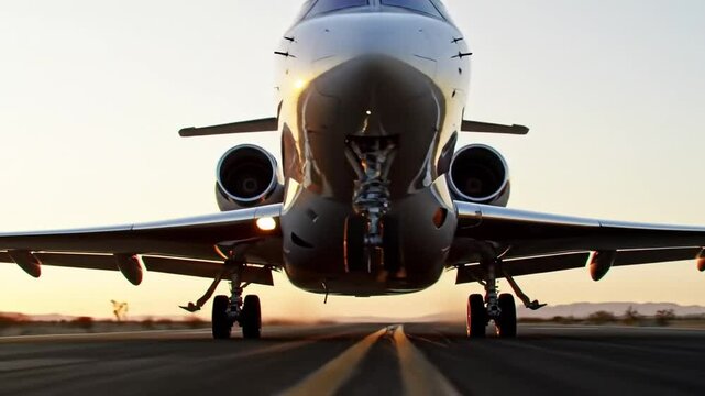 Luxury jet taking off runway