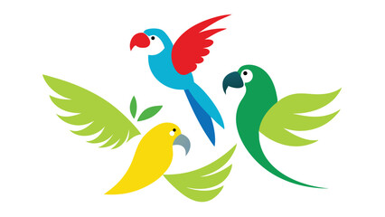 Tropical Birds Parrots Vector Illustration Clean White.