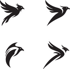 Four Unique Black Bird Logo Icons for Branding, 