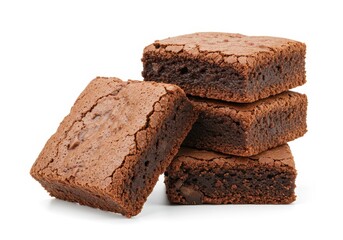 Stack of chocolate brownies isolated on white background, delicious
