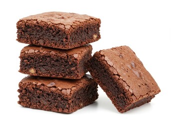 Stack of chocolate brownies isolated on white background, delicious