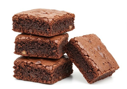 Stack of chocolate brownies isolated on white background, delicious