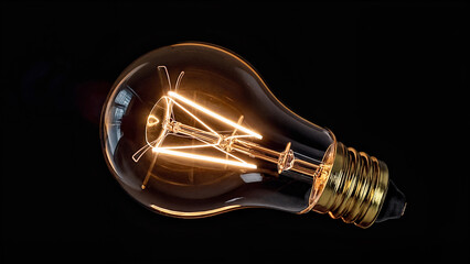 Vintage light bulb glowing against a black background  
