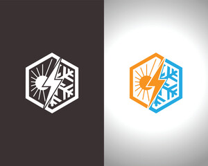 Heating and cooling system vector template with sun snowflake and lightning bolt design representing air conditioning and climate control solutions