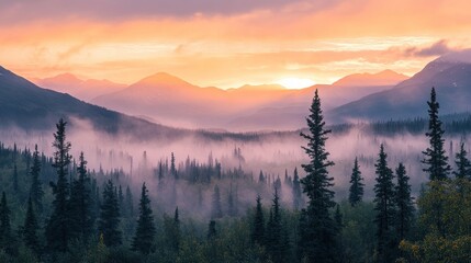Obraz premium Misty Mountain Majesty at Sunrise