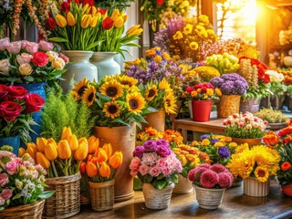 Vibrant Flower Shop Bouquet Photography: Stunning Floral Arrangements, Blooming Flowers, Colorful Petals, Spring Flowers, Summer Blooms