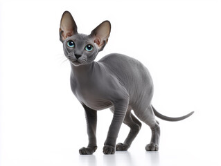 Gray Sphynx cat standing on white background