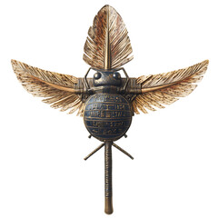 A Woven Palm Arrow with Egyptian Scarab Hieroglyphs Isolated on Transparent Background