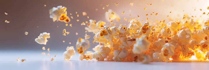 Exploding popcorn in motion.