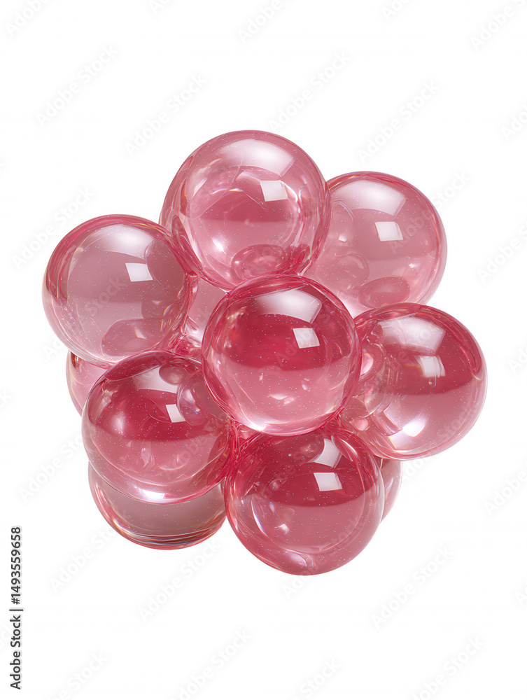 Poster a cluster of translucent pink glass spheres are arranged together, creating a visually appealing com