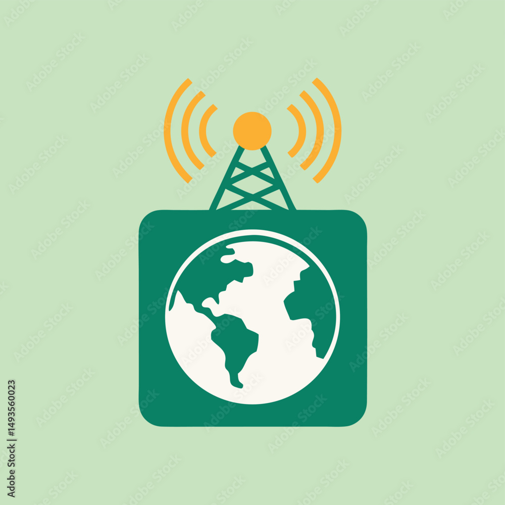 Poster global communication icon illustrating worldwide network and broadcast connectivity with transparenc