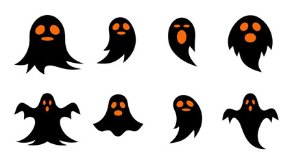 set of halloween ghost vector on tranparent background
