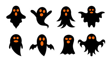 set of halloween ghost vector on tranparent background
