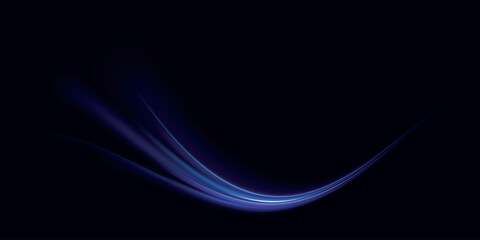 Blue light trail, wave speed, trace line twirl. Abstract light lines of movement and speed with white color glitters
