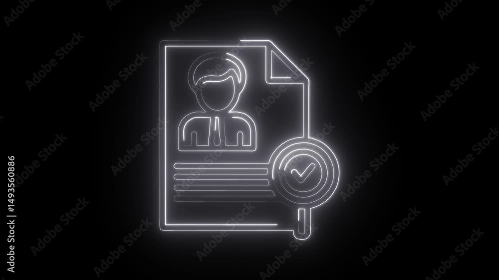 Poster neon profile with check mark approval process application review job candidate verification