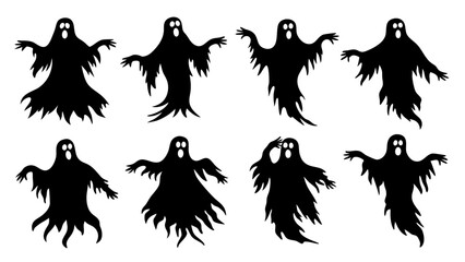 Ghost set. Spooky halloween silhouette.