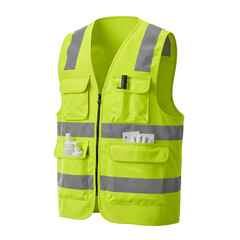 Lime Green Safety Vest with Reflective Stripes and Multiple Pockets