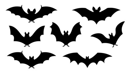 set of halloween bat silhouette vector on tranparent background