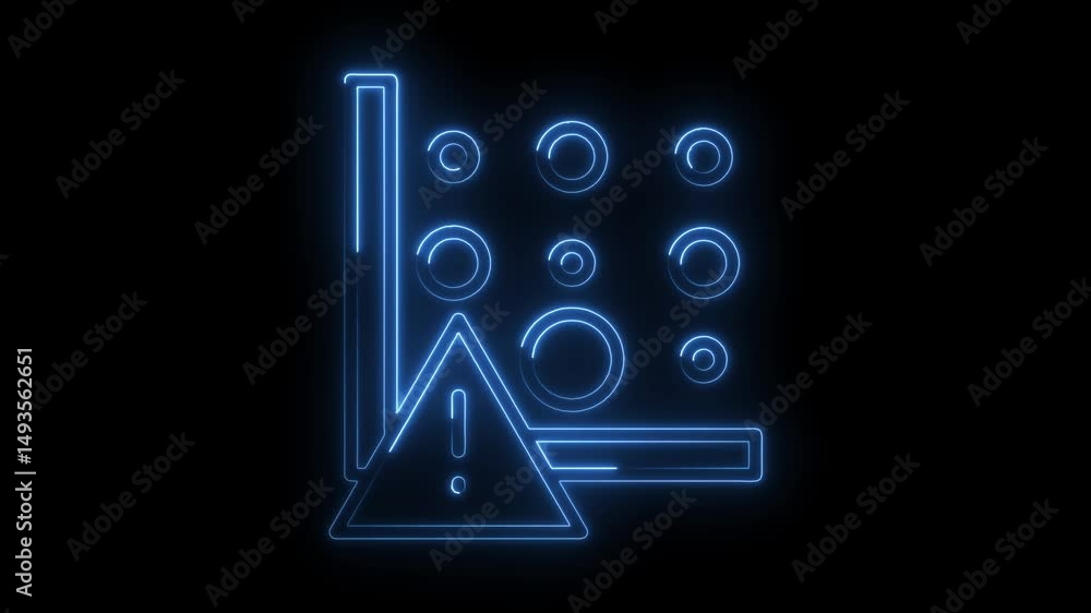 Poster glowing neon security system breach detection with alert notification on dark background