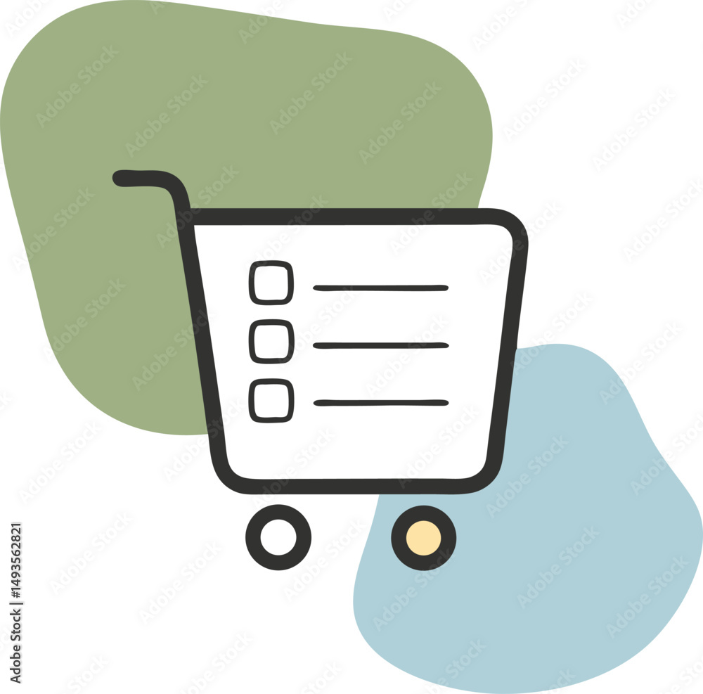 Poster minimalist shopping cart illustration with checkbox design elements suitable for e commerce projects