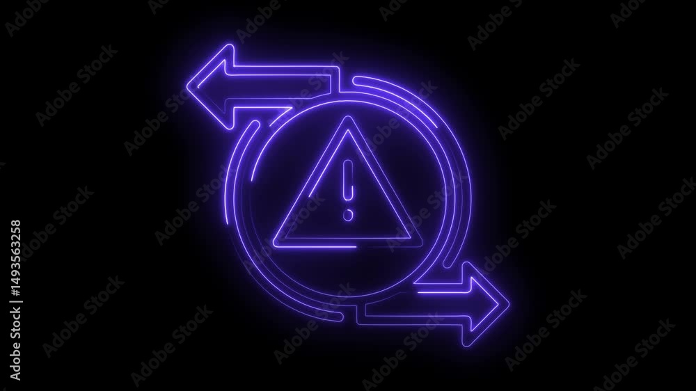 Aufkleber neon style warning sign with looping arrows rotation on black background