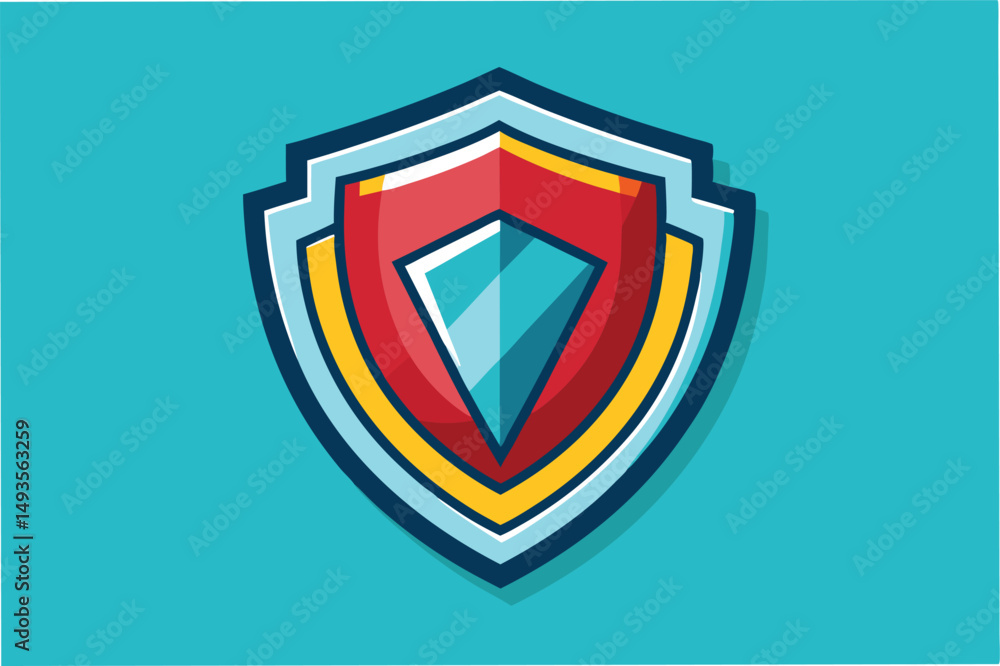 Poster stylized vector illustration of a colorful shield design featuring a central diamond shape against a