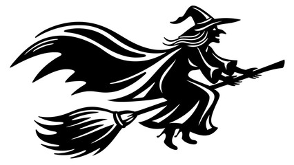 Halloween witch silhouette vector on tranparent background