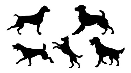 set of dog different pose silhouette vector