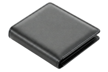 Classic black bifold leather wallet isolated on a transparent background