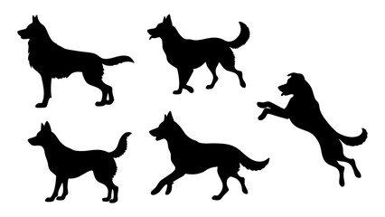 set of dog different pose silhouette vector