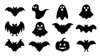 set of halloween icon silhouette vector on tranparent background