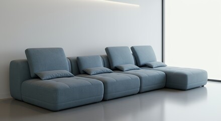 Ergonomic Modular Sofa in Muted Tones in a Gym Lounge Area with White Wall and Natural Light