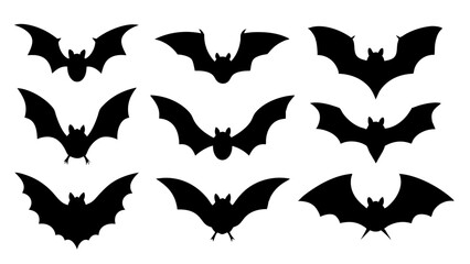 set of halloween bat silhouette vector on tranparent background