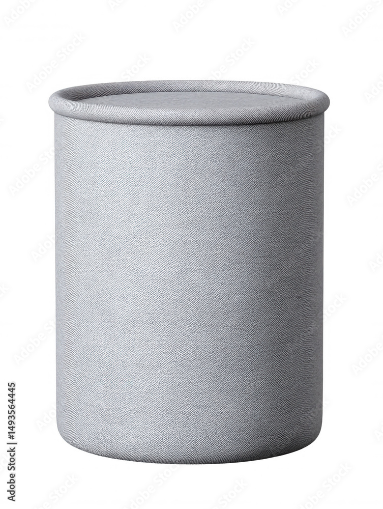Poster a minimalist gray cylindrical container with a lid sits on a white surface, showcasing its simple de