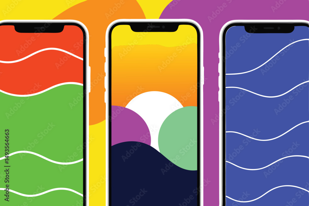 Aufkleber modern smartphone mockups with abstract colorful backgrounds suitable for mobile app designs