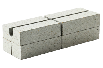 Set of light gray refractory fire bricks isolated on a transparent background
