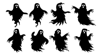 Ghost set. Spooky halloween silhouette.
