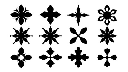 Black flowers set. Geometric floral logo.