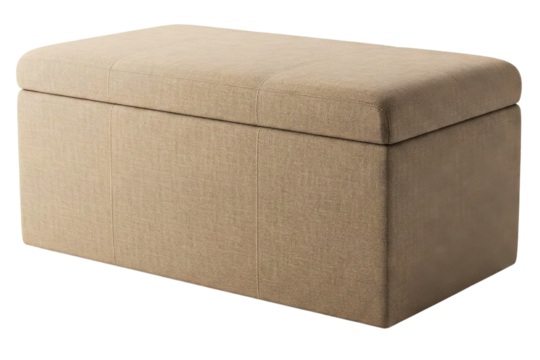 Beige fabric rectangular storage ottoman furniture isolated on a transparent background