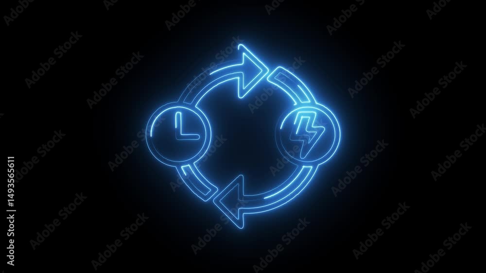 Poster energy and time cycle glowing symbol with arrow concept for power usage and efficiency