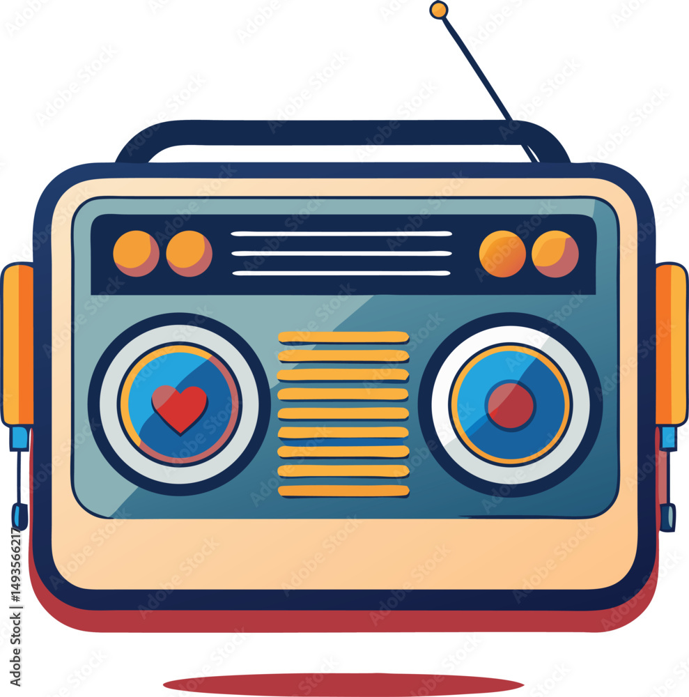 Poster retro style radio vector with heart shape in speaker for music and audio concepts