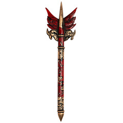 A Red and Gold Dagger with a Dragon Head Isolated on Transparent Background