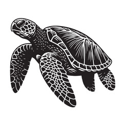 Fototapeta premium Black Color Sea Turtle Silhouette Vector Illustration, Solid White Background. minimal vector design