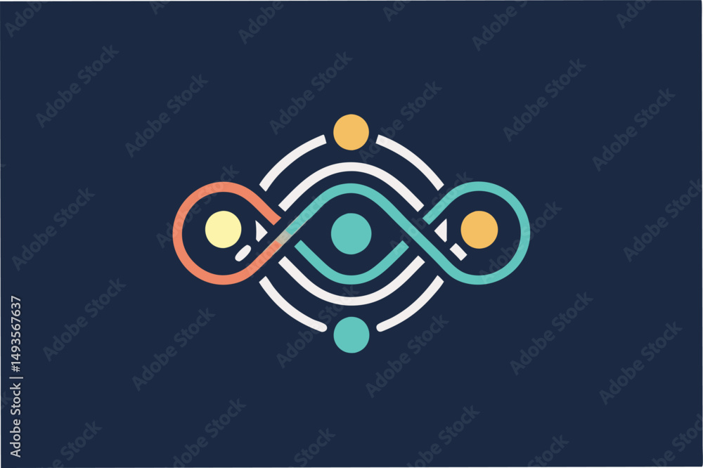 Poster Creative vector illustration of abstract infinity symbol with colorful dots and circular lines representing continuity and connection in a modern style