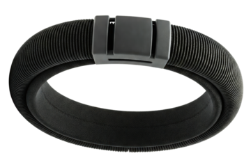 Black textured flexible bracelet with magnetic clasp isolated on a transparent background