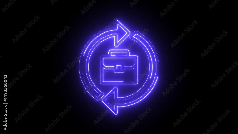 Aufkleber neon briefcase refresh arrow loop background animation business work concept video
