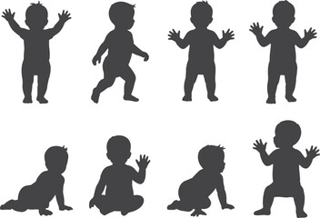 Baby silhouettes various poses infant development stages